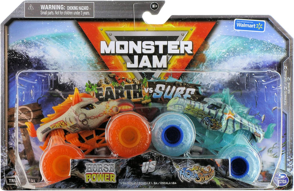 Monster Jam Earth vs Surf [Horse Power and Aqua Stallion] 1:64 Scale Double Pack