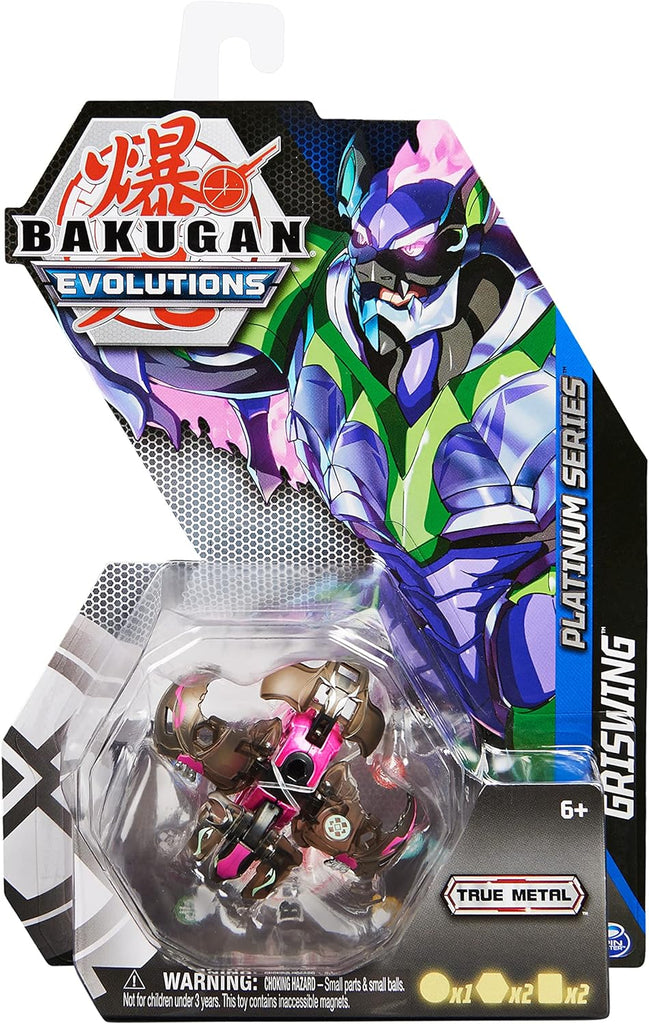 Bakugan Evolutions, Griswing, Platinum Series True Metal Bakugan, 2 BakuCores and Character Card, Kids Toys for Boys