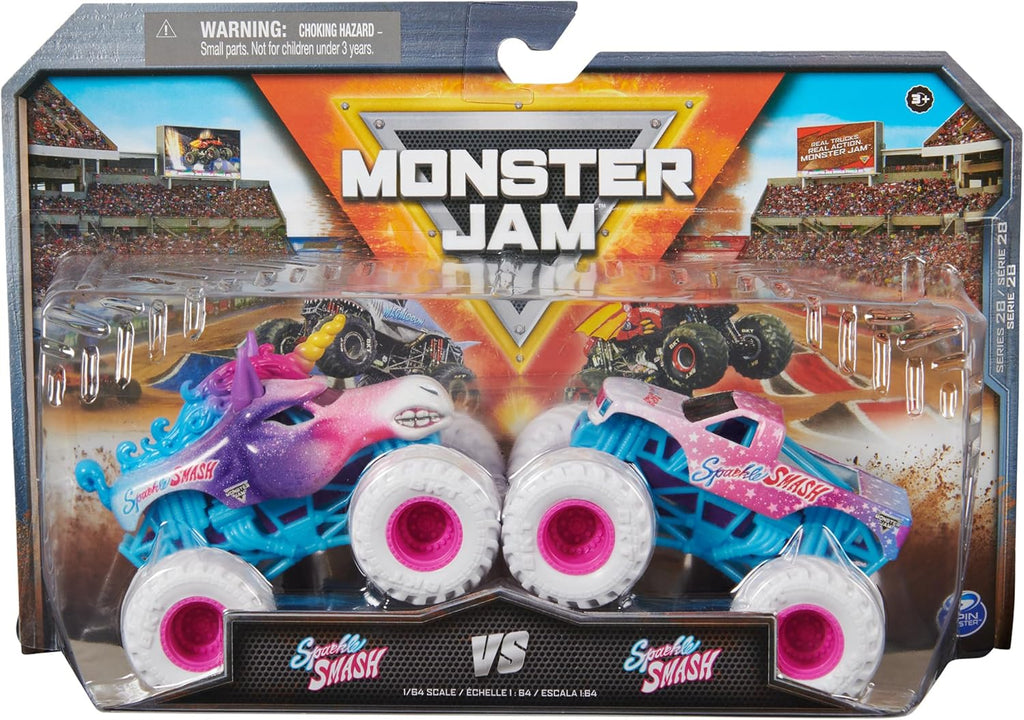 Monster Jam, Official Sparkle Smash Vs. Sparkle Smash Die-Cast Monster Trucks, 1:64 Scale, Kids Toys for Boys Ages 3 and up