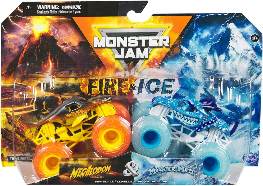 Monster Jam 2024 Fire & Ice 1:64 Diecast Monster Truck 2-pack Megalodon & Monster Mutt Dalmatian