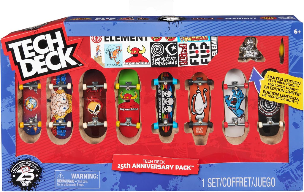 Tech Deck, 25th Anniversary 8-Pack Fingerboards with Exclusive Figure, Collectible and Customizable Mini Skateboards