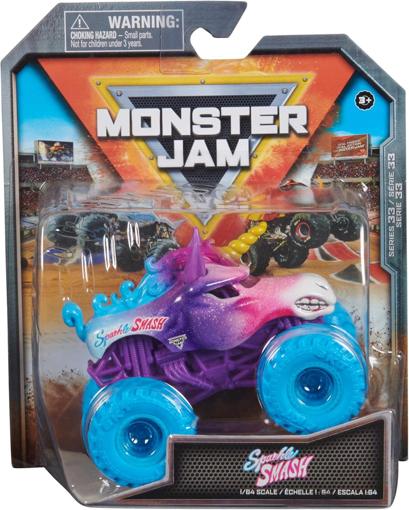 Monster Jam, Official Sparkle Smash Monster Truck, Die-Cast Vehicle, 1:64 Scale, Kids Toys for Ages 3 and up