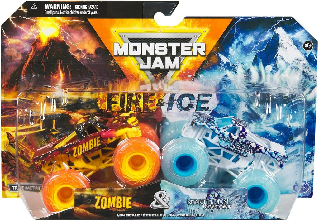 Monster Jam 2024 Fire & Ice 1:64 Diecast Monster Truck 2-pack Zombie & Northern Nightmare