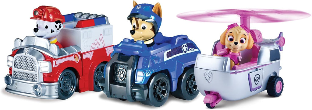 Paw Patrol Racers 3-Pack Vehicle Set, Rescue Marshall, Spy Chase, and Skye