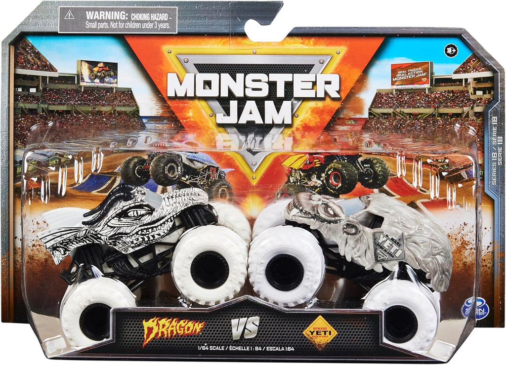 Monster Jam, Official Dragon Vs. Yeti Die-Cast Monster Trucks, 1:64 Scale, Kids Toys for Ages 3 and up