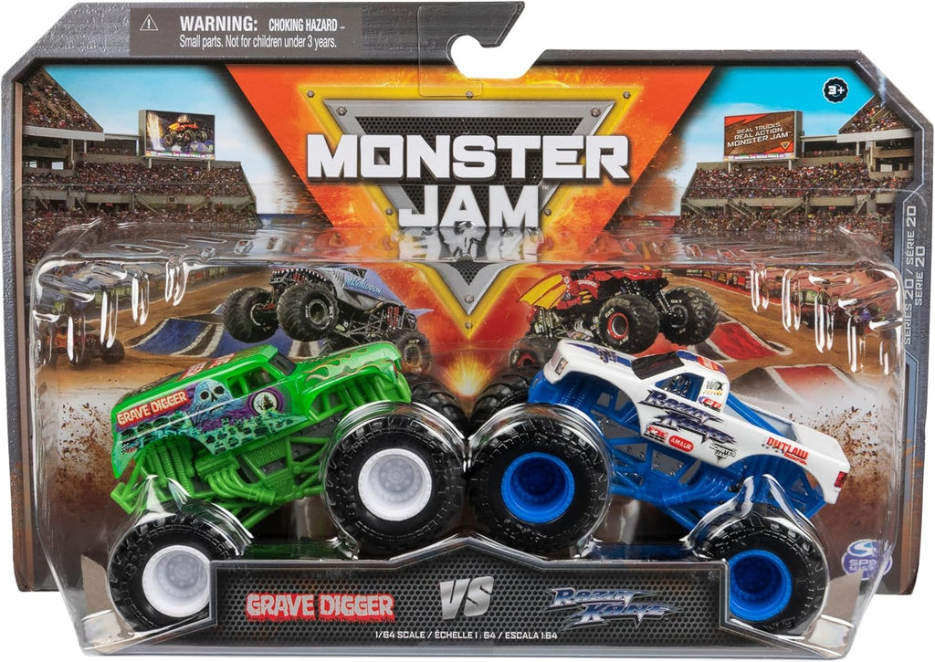 Monster Jam, Official Grave Digger Vs. Razin Kane Die-Cast Monster Trucks, 1:64 Scale, Kids Toys for Ages 3 and up